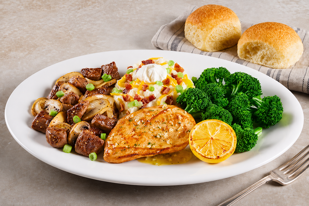 Lemon Garlic Chicken & Steak Tips Combo,  Bob Evans Menu Location near me 