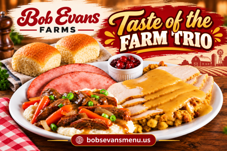 Bob Evans Farm Trio with turkey, ham, pot roast, gravy, stuffing and dinner rolls