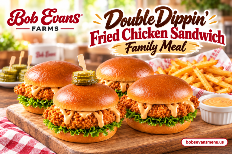 Double Dippin’ Fried Chicken Sandwich Family Meal with crispy fried chicken sandwiches, fries, and dipping sauce