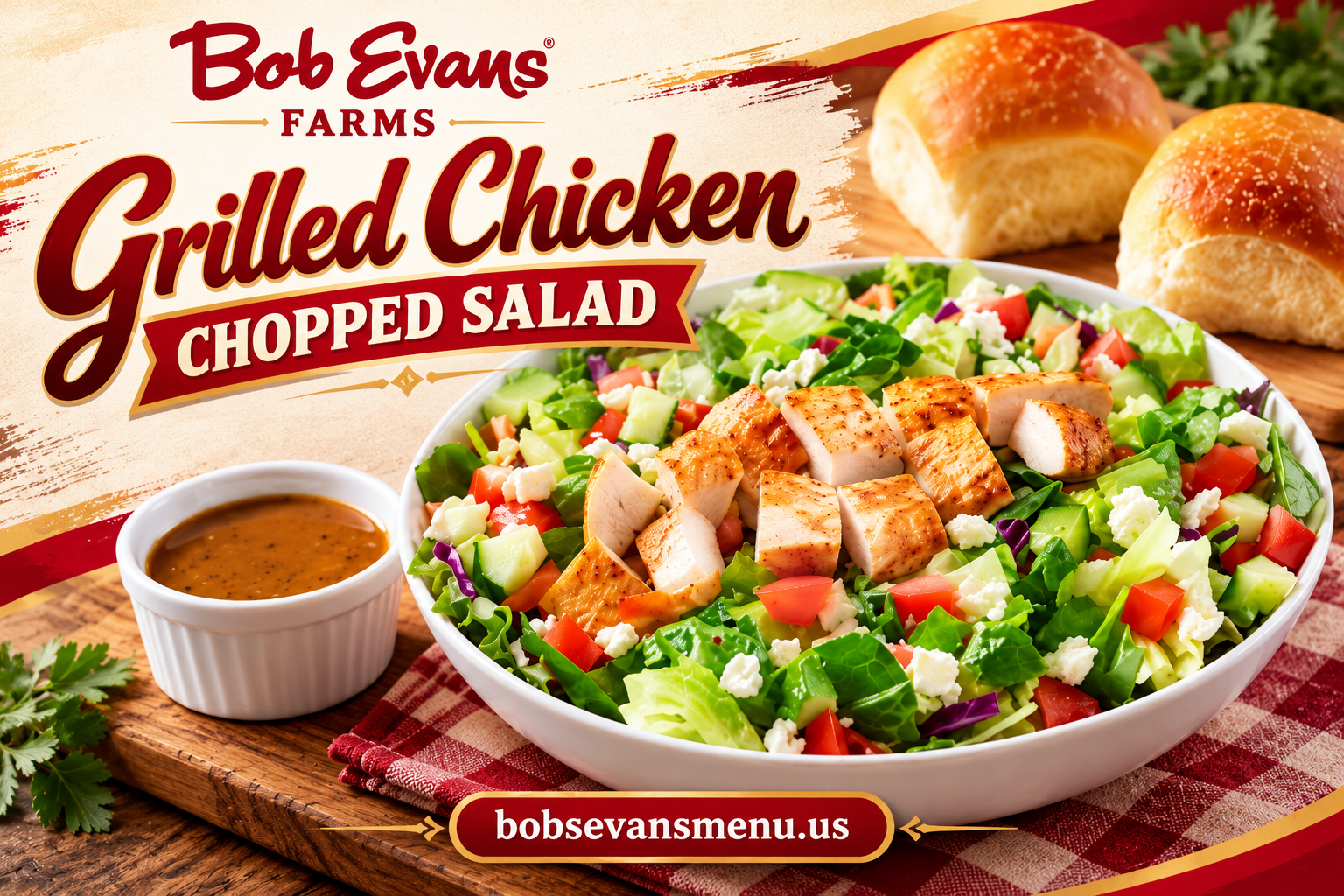 Bob Evans Grilled Chicken Chopped Salad with grilled chicken, lettuce, tomatoes, cucumbers, and cheese